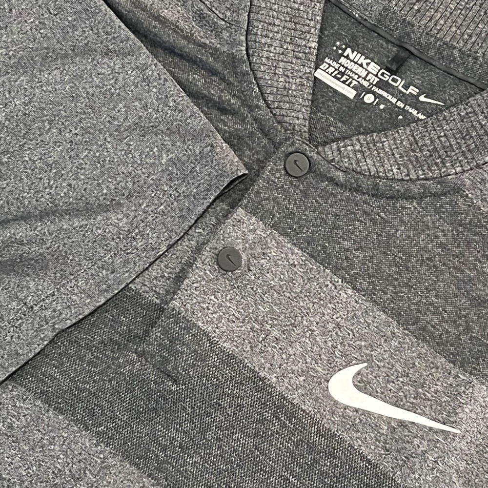 Nike Polo Shirt Mens S Gray Dri Fit Modern Blade Collar Performance Stretch